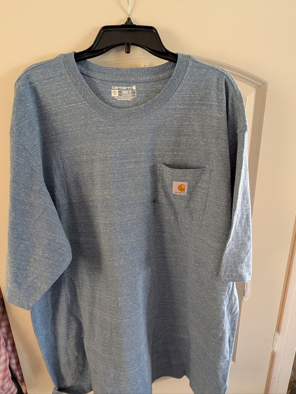 Carhartt Short-Sleeve Pocket Tee in Heathered Blue Loose Fit 2XLT shirt.